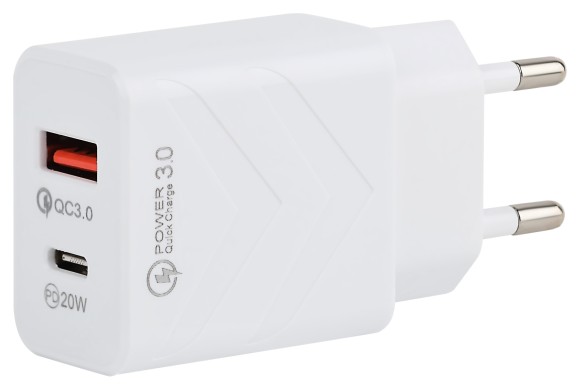 Б0056121 Сетевое зарядное устройство Intro CC290 USB + Type-C быстрая зарядка QC 3.0 + PD 20W белая