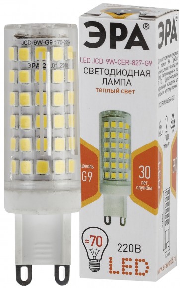 Б0033185 Лампочка светодиодная ЭРА STD LED JCD-9W-CER-827-G9 G9 9Вт керамика капсула теплый белый свет
